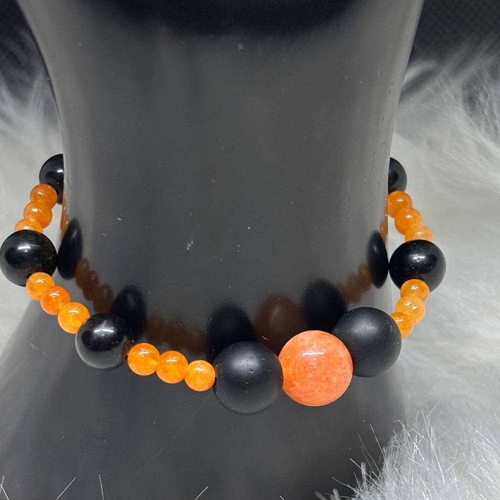 Genuine Sunstone and Black Onyx Stretch Bracelet